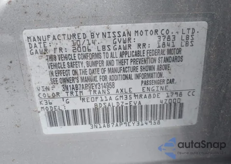 2014 Nissan Sentra Sv from USA, damaged, VIN 3N1AB7AP9EY314958